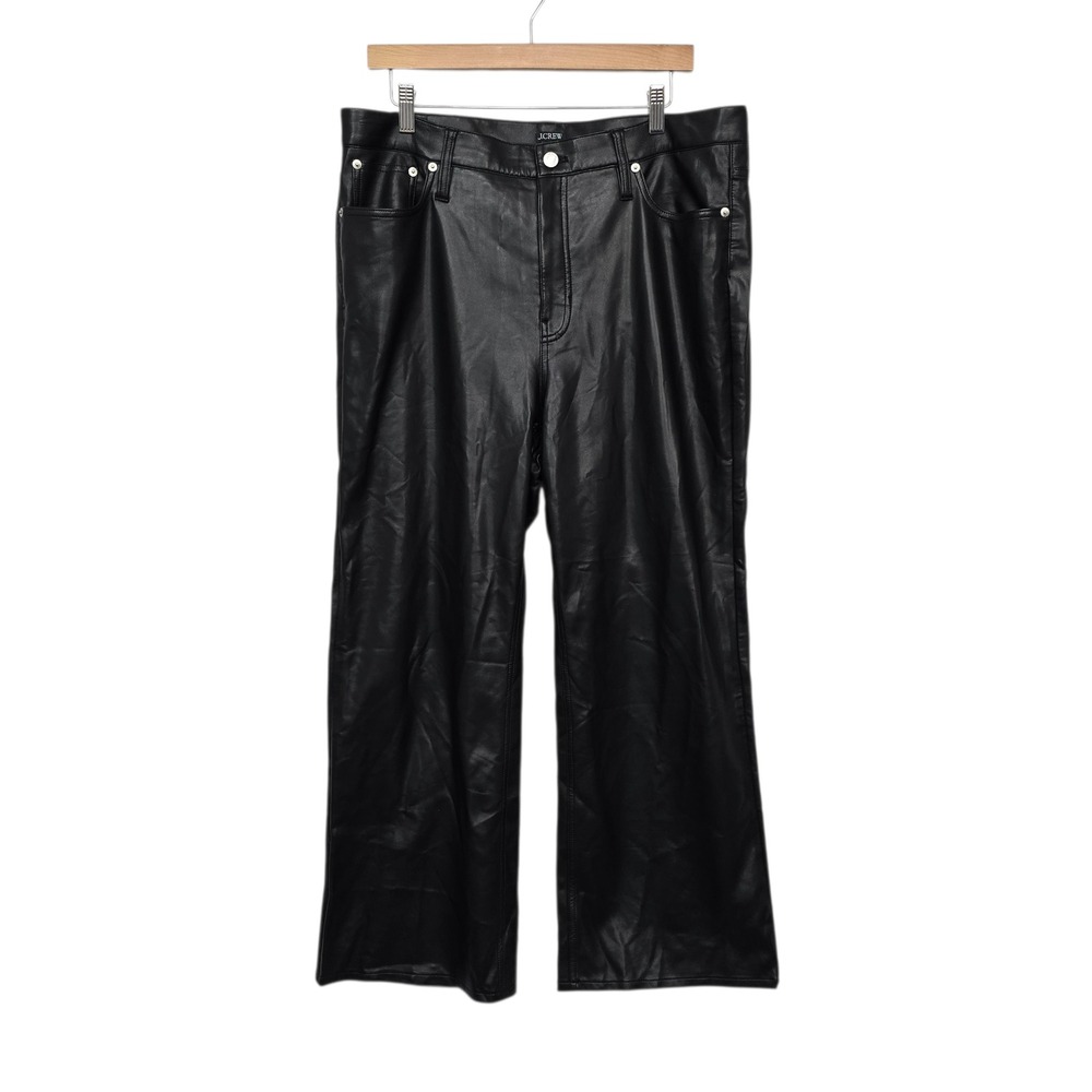 J.Crew Black Faux Vegan Leather Wide Leg Pants Womens Size 32 High Rise Trousers